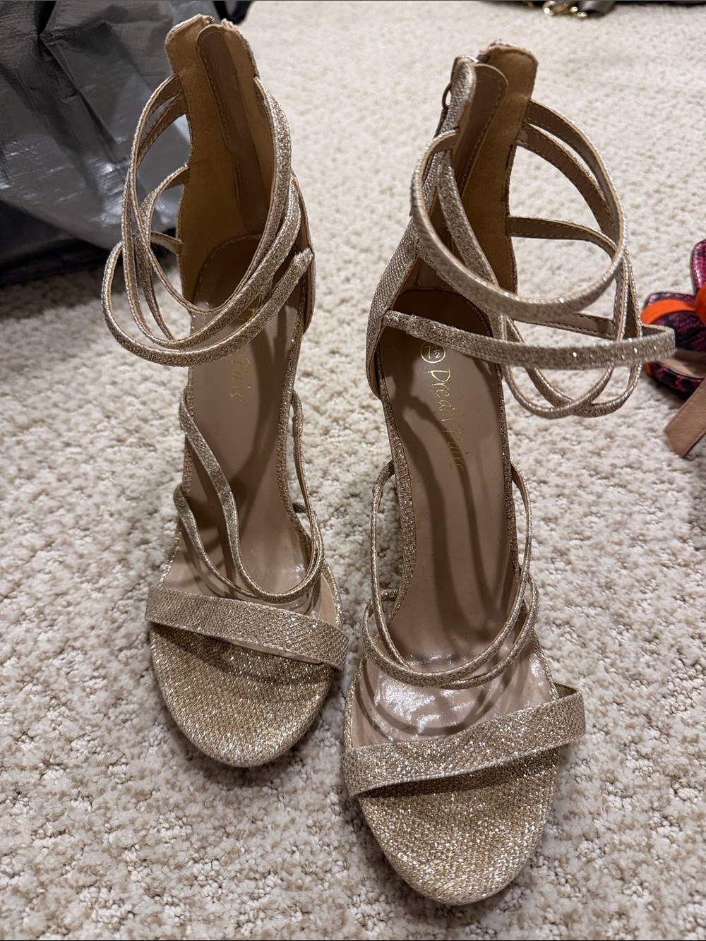 Dazzling Gold Strappy High Heel Sandals - Women